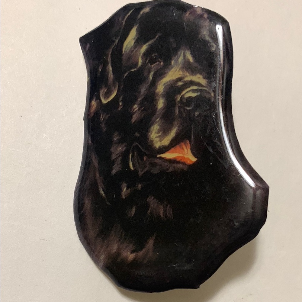 Newfoundland Head Shot Brooch Pin Black Dog